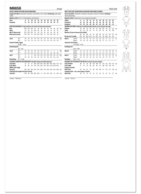 McCall's M8658 | Misses' Woven Top with Sleeve Variations | Back of Envelope