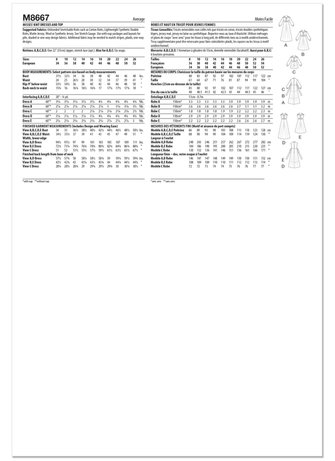 McCall's M8667 | Misses' Knit Dresses and Top | Back of Envelope