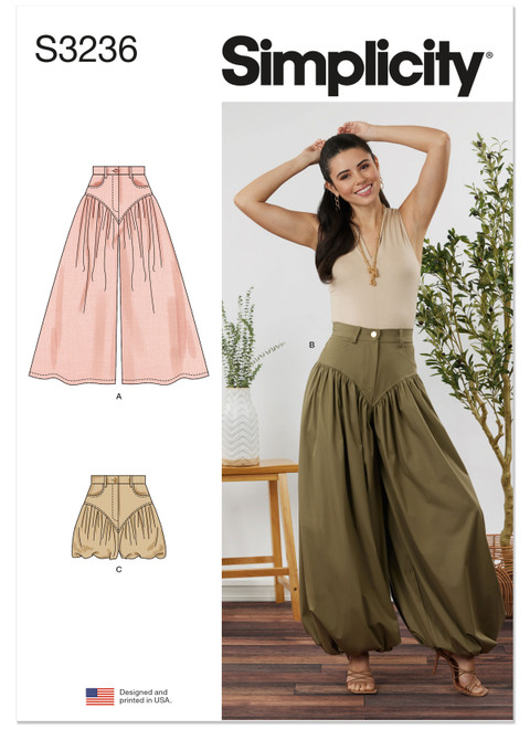Simplicity S3236 | Simplicity Sewing Pattern Misses' Wide and Balloon Leg Pants and Shorts | Front of Envelope