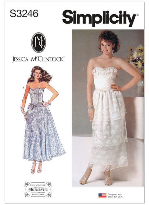 Simplicity S3246 | Simplicity Sewing Pattern 1980s Misses' and Miss Petite Lined Dresses by Jessica McClintock | Front of Envelope