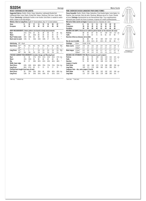 Simplicity S3254 | Simplicity Sewing Pattern Misses' Shirtdress in Two Lengths | Back of Envelope