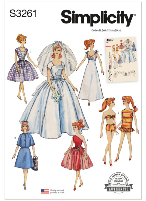 Simplicity S3261 | Simplicity Sewing Pattern Vintage 11 1/2" Doll Clothes | Front of Envelope