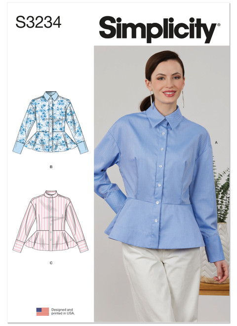 Simplicity S3234 | Simplicity Sewing Pattern Misses' Peplum Shirt | Front of Envelope