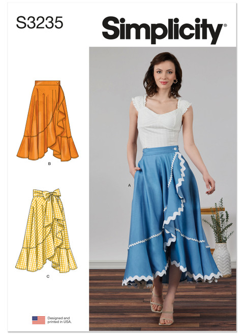 Simplicity S3235 | Simplicity Sewing Pattern Misses' Wrap Midi Skirt | Front of Envelope