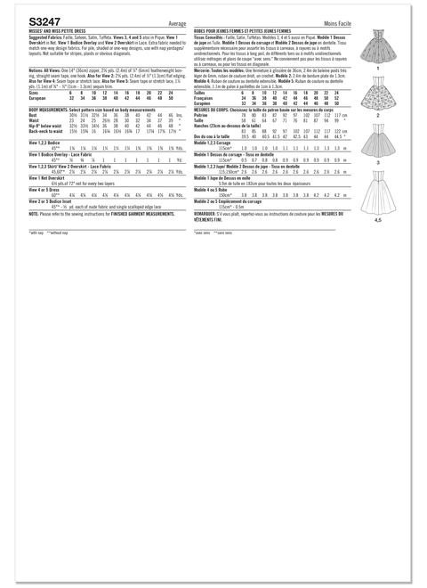 Simplicity S3247 | Simplicity Sewing Pattern Misses' and Miss Petite Dresses Gunne Sax by Jessica McClintock | Back of Envelope