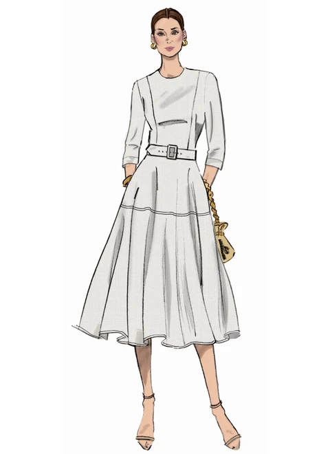 Butterick B7077 | Butterick Sewing Pattern Misses' Fit and Flare Dress with Belt