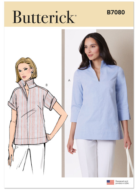 Butterick B7080 | Butterick Sewing Pattern Misses' Stand Collar Blouse with Sleeve Variations | Front of Envelope