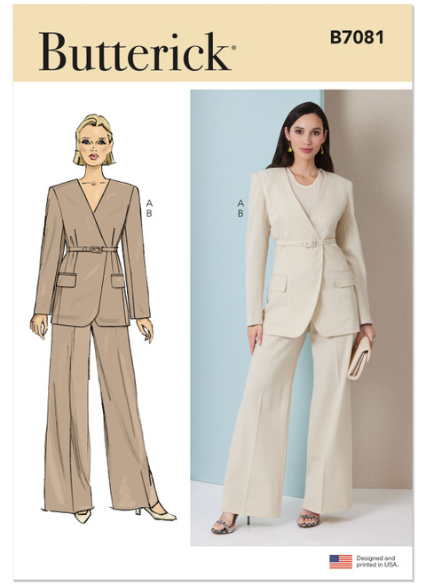Butterick B7081 | Butterick Sewing Pattern Misses' Jacket with Belt and Pants | Front of Envelope