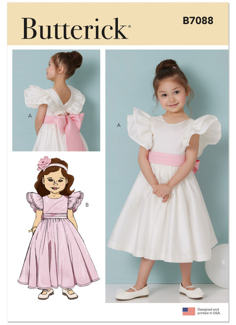 Butterick B7088 | Butterick Sewing Pattern Children's Dress in Two Lengths and Tie Belt | Front of Envelope