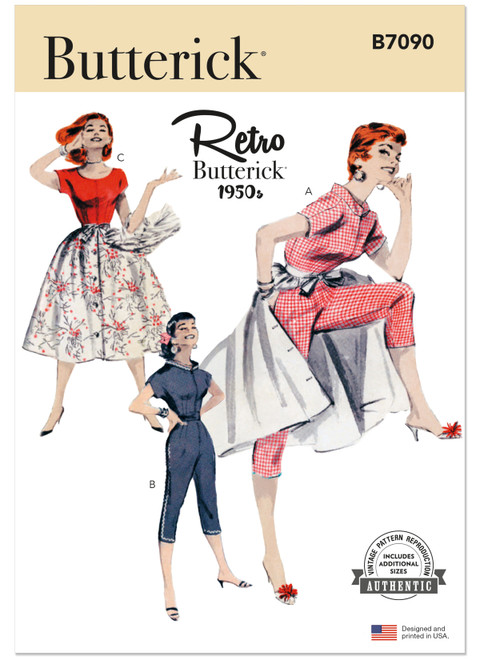 Butterick B7090 | Butterick Sewing Pattern 1950s Misses' Coverall and Overskirt | Front of Envelope