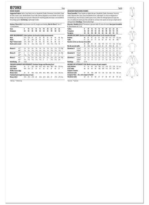 Butterick B7093 | Butterick Sewing Pattern 1980s Misses' Blouse | Back of Envelope