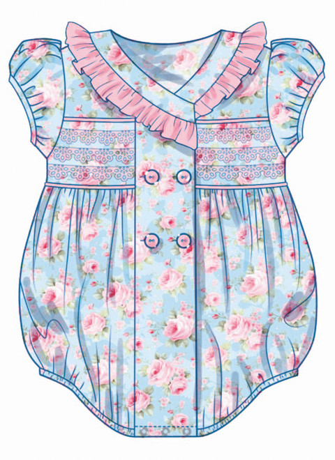 Butterick B7085 | Butterick Sewing Pattern Babies' Romper with Sleeve Variations and Bonnet in sizes S-M-L