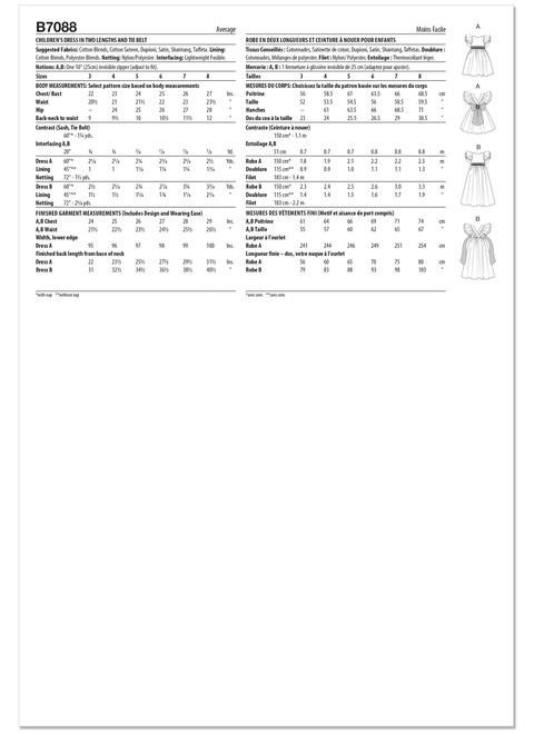 Butterick B7088 | Butterick Sewing Pattern Children's Dress in Two Lengths and Tie Belt | Back of Envelope
