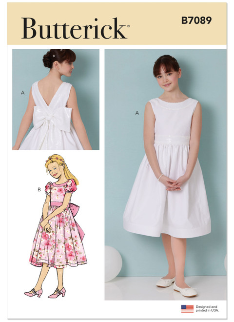 Butterick B7089 | Butterick Sewing Pattern Girl's Dress with Sleeve Variations | Front of Envelope