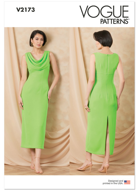 V2173 (PDF) | Vogue Patterns Misses' Draped Neckline Midi Dress