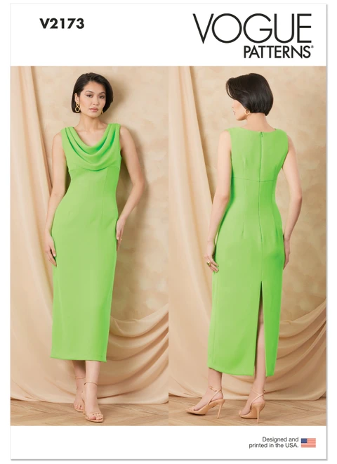 Vogue Patterns V2173 | Vogue Patterns Misses' Draped Neckline Midi Dress | Front of Envelope