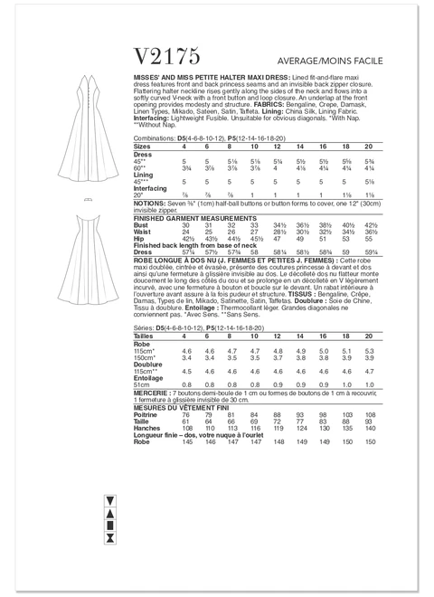 Vogue Patterns V2175 | Vogue Patterns Misses' And Vogue Patterns Miss Petite Halter Maxi Dress | Back of Envelope