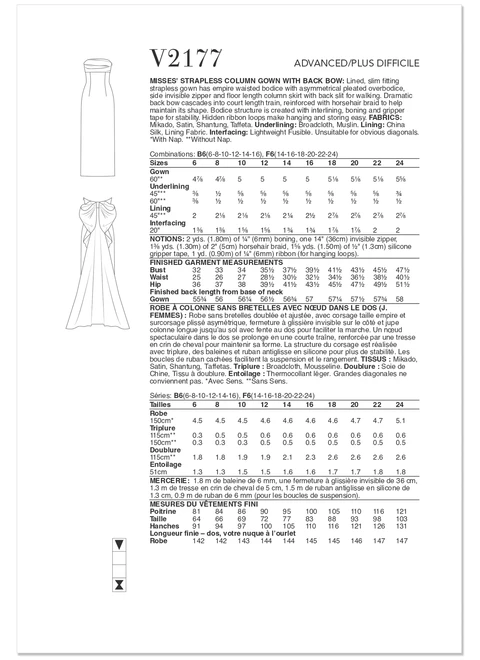 Vogue Patterns V2177 | Vogue Patterns Misses’ Strapless Column Gown With Back Bow | Back of Envelope