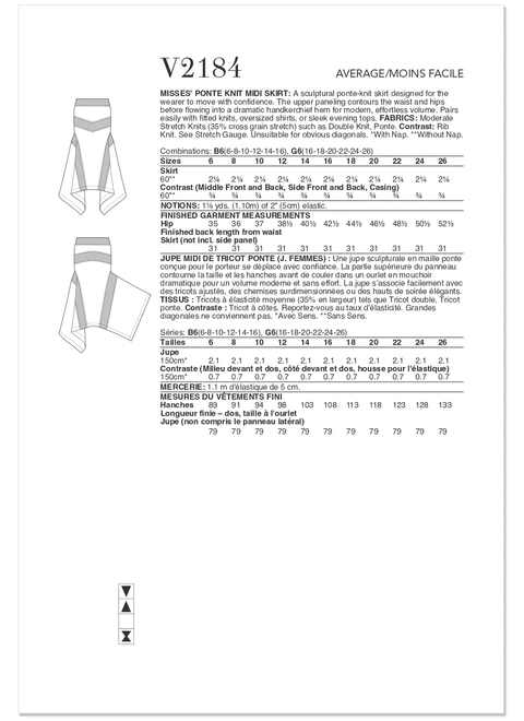 Vogue Patterns V2184 | Vogue Patterns Misses' Ponte Knit Midi Skirt | Back of Envelope