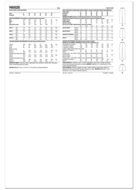 New Look N6826 | New Look Sewing Pattern Misses' Skirts, Pants and Shorts | Back of Envelope