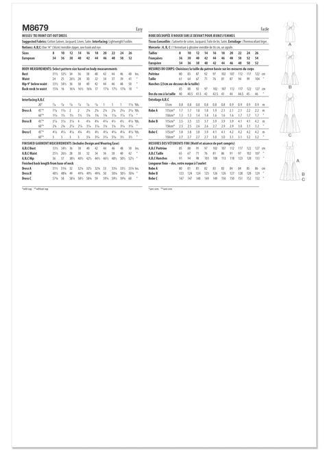 McCall's M8679 | McCall's Sewing Pattern Misses' Tie Front Cutout Dress | Back of Envelope