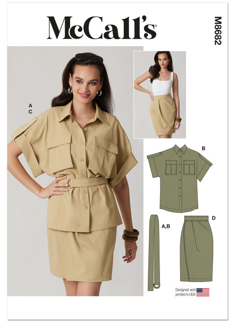 McCall's M8682 | McCall's Sewing Pattern Misses' Shirt with Belt and Wrap Skirt in Two Lengths | Front of Envelope
