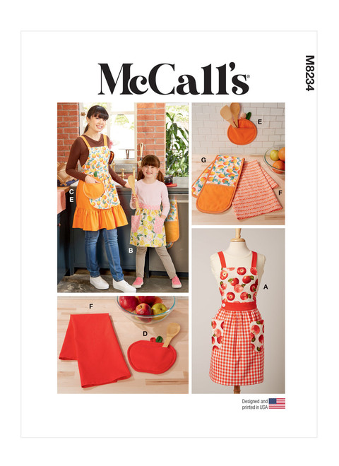 McCall's M8234 | Children's and Misses' Aprons, Potholders and Tea Towel | Front of Envelope