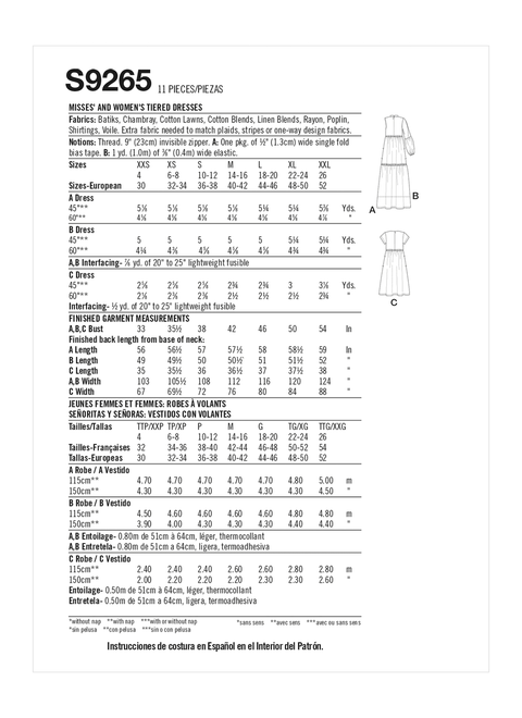Simplicity S9265 | Misses' & Women's Tiered Dresses | Back of Envelope
