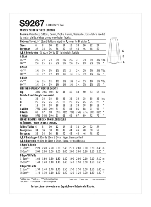 Simplicity S9267 | Misses' Skirt In Three Lengths | Back of Envelope