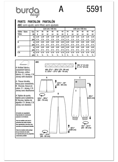 Burda Style BUR5591 | Burda Style Pattern 5591 Misses' Pants and Shorts | Back of Envelope