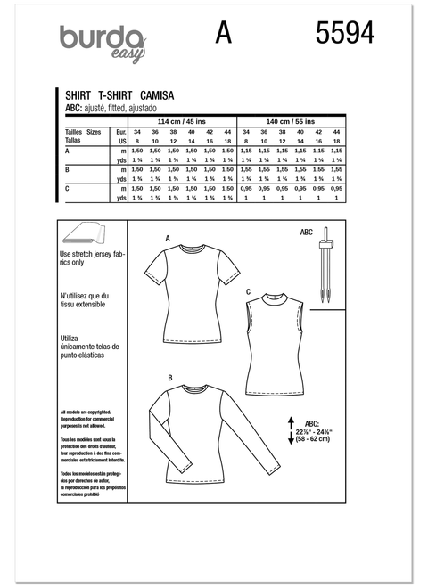 Burda Style BUR5594 | Burda Style Pattern 5594 Misses' Tops | Back of Envelope
