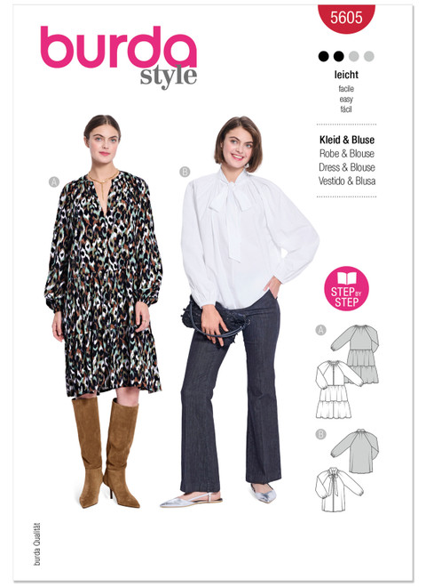 Burda Style BUR5605 | Burda Style Pattern 5605 Misses' Dress and Blouse | Front of Envelope