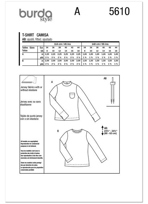 Burda Style BUR5610 | Burda Style Pattern 5610 Misses' Shirt | Back of Envelope