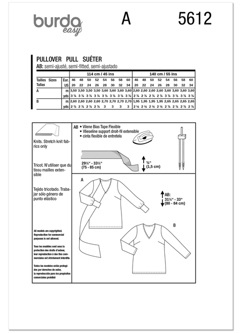 Burda Style BUR5612 | Burda Style Pattern 5612 Misses' Sweater | Back of Envelope