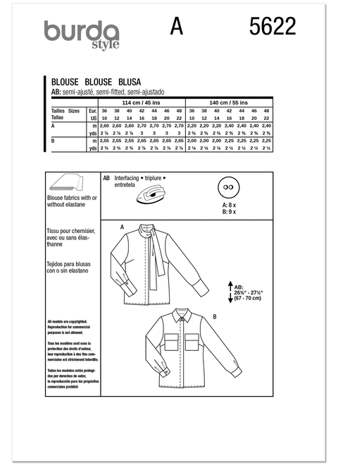 Burda Style BUR5622 | Burda Style Pattern 5622 Misses' Blouse | Back of Envelope
