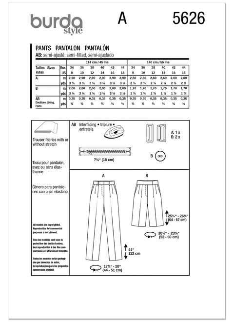 Burda Style BUR5626 | Burda Style Pattern 5626 Misses' Pants and Shorts | Back of Envelope