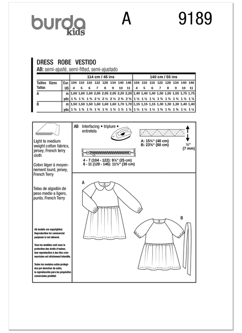 Burda Style BUR9189 | Burda Style Pattern 9189 Children's Dresses | Back of Envelope