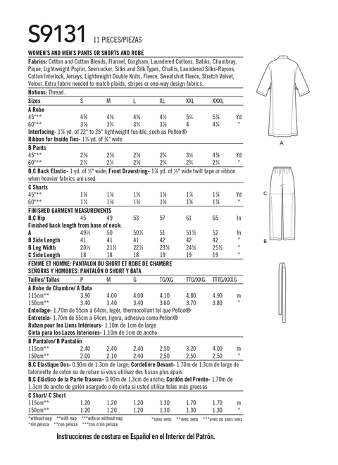 Simplicity S9131 | Unisex Sleepwear | Back of Envelope