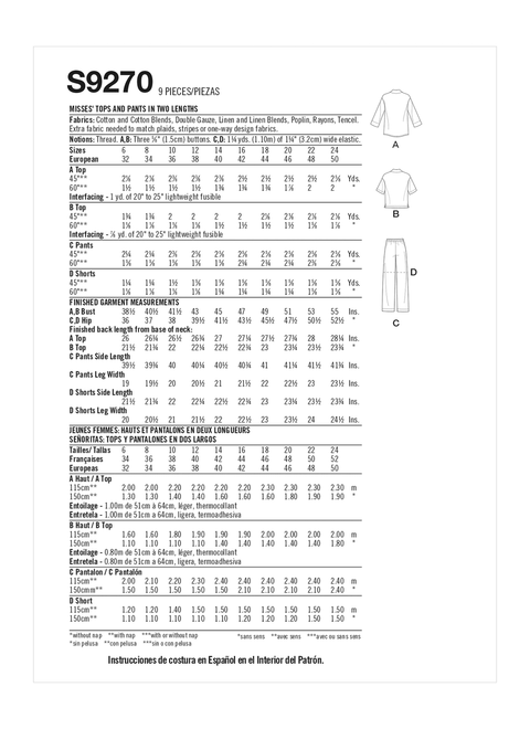 Simplicity S9270 | Misses' Tops & Pants In Two Lengths | Back of Envelope