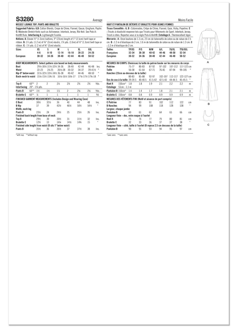 Simplicity S3280 | Simplicity Sewing Pattern Misses'  3-Piece Top, Pants & Bralette Set by Mimi G | Back of Envelope