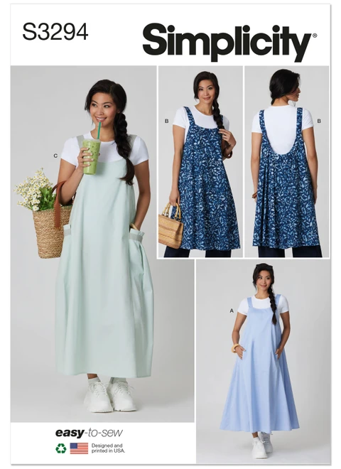 Simplicity S3294 | Simplicity Sewing Pattern Flared Apron Dress | Front of Envelope