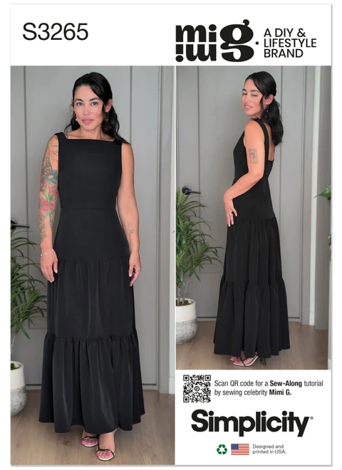 Simplicity S3265 | Simplicity Sewing Pattern Misses'  Square Neck Tiered Maxi Dress by Mimi G | Front of Envelope