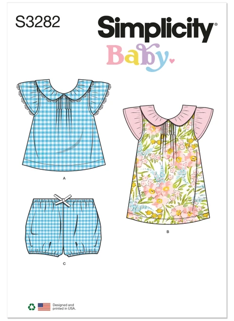 Simplicity S3282 | Simplicity Sewing Pattern Babies' Dress, Top & Bloomers Set | Front of Envelope