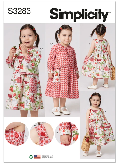 Simplicity S3283 | Simplicity Sewing Pattern Toddler’s Reversible Dress and Jacket Set | Front of Envelope