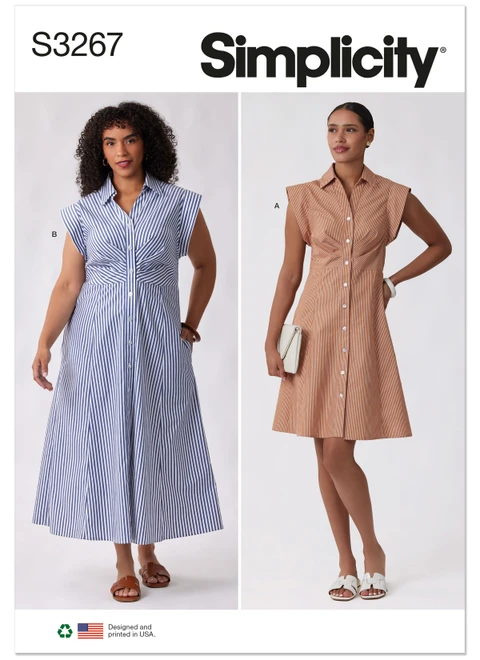 Simplicity S3267 | Simplicity Sewing Pattern Misses’ and Women’s Shirtdress in Two Lengths | Front of Envelope