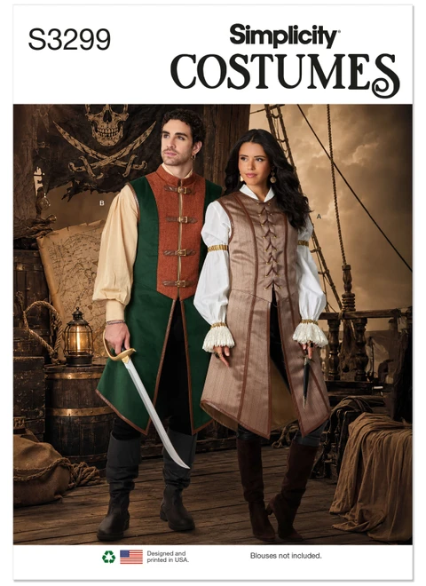 Simplicity S3299 | Simplicity Sewing Pattern Unisex Fantasy Vests | Front of Envelope