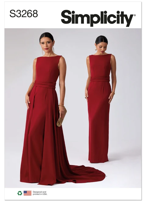 Simplicity S3268 | Simplicity Sewing Pattern Misses' Special Occasion Dress, Cummerbund and Detachable Over Skirt | Front of Envelope