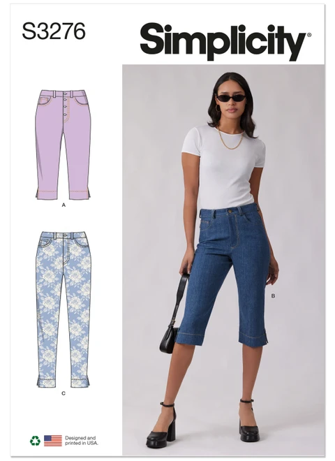 Simplicity S3276 | Simplicity Sewing Pattern Misses’ Jeans in Two Lengths | Front of Envelope