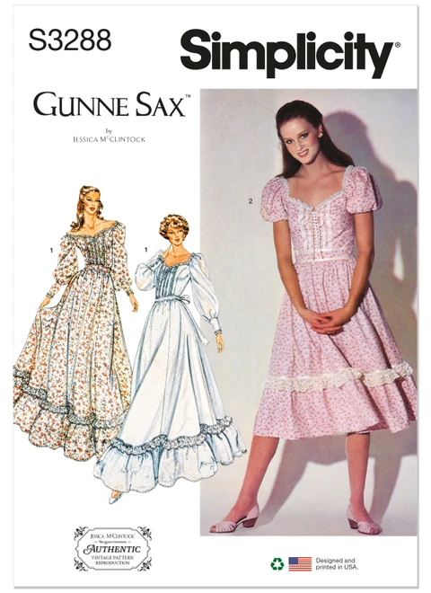 Simplicity S3288 | Simplicity Sewing Pattern Misses' Fitted Dress in Two Lengths Gunne Sax by Jessica McClintock | Front of Envelope