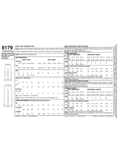Simplicity S8179 | Child, Teen and Adult Lounge Pants | Back of Envelope